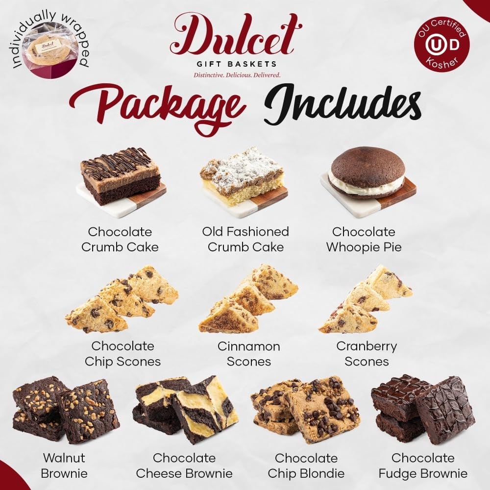 Dulcet Gift Basket - Gift for Anniversaries, Co-Workers, Bosses, Social Workers, and More - Gourmet Baked Goods of Whoopie Pies, Brownies, Blondies