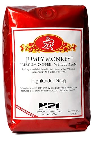 Jumpy Monkey® Coffee Highlander Grog Butterscotch Blend - Medium Roast, Flavored Coffee, 100% Arabica, Whole Bean, For Cold Brew, French Press, 16