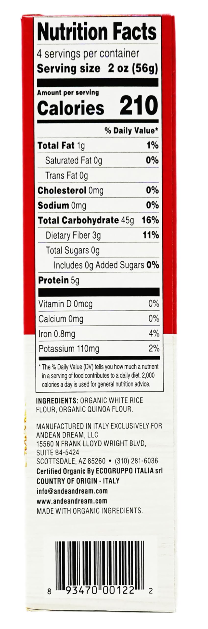 Andean Dream Organic Quinoa Fusilli Pasta, 8 Ounce -- 12 per case.12