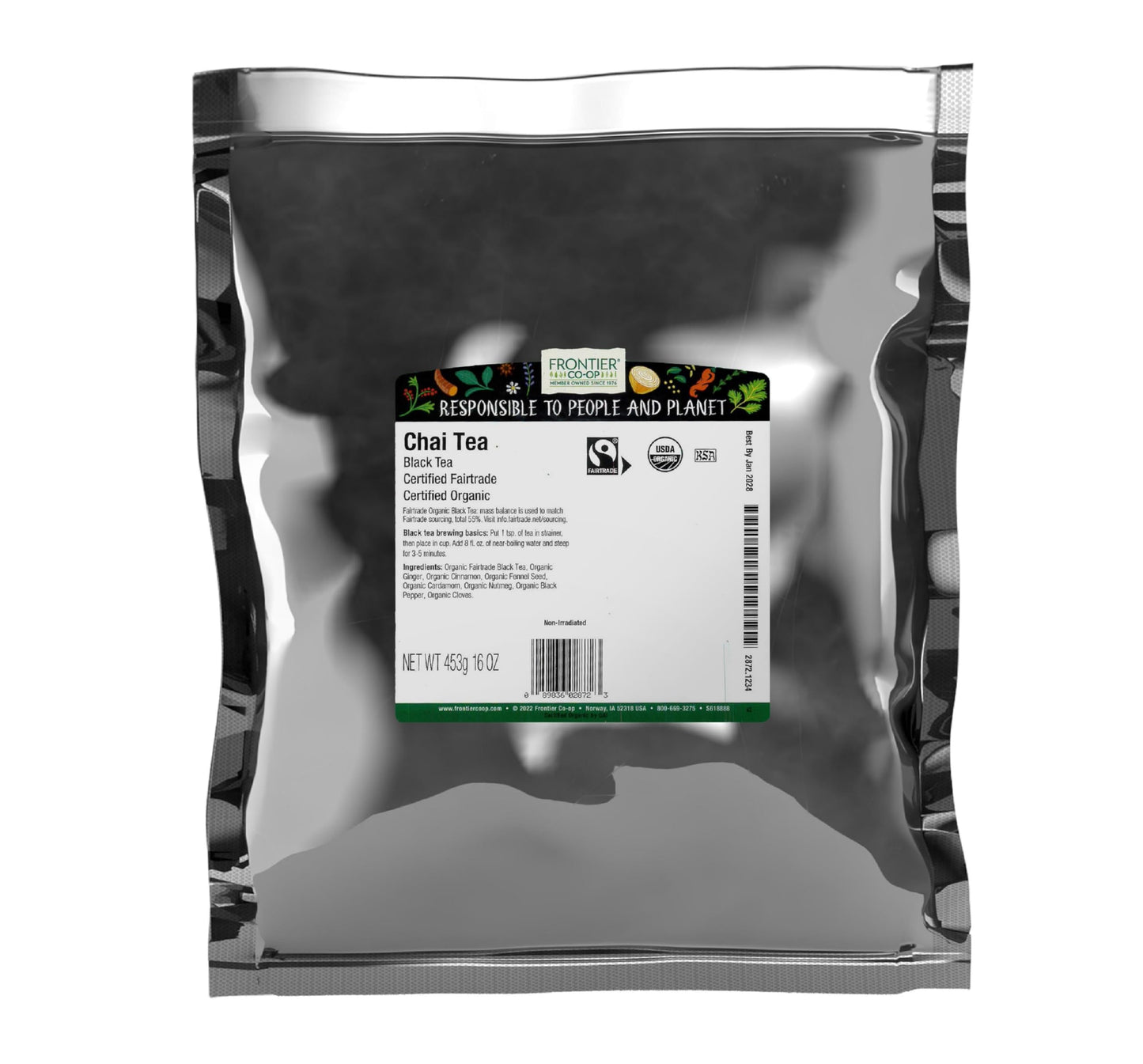 Frontier Co-op Chai Tea, Certified Organic, Fair Trade, Kosher, Non Irradiated, 16 Oz