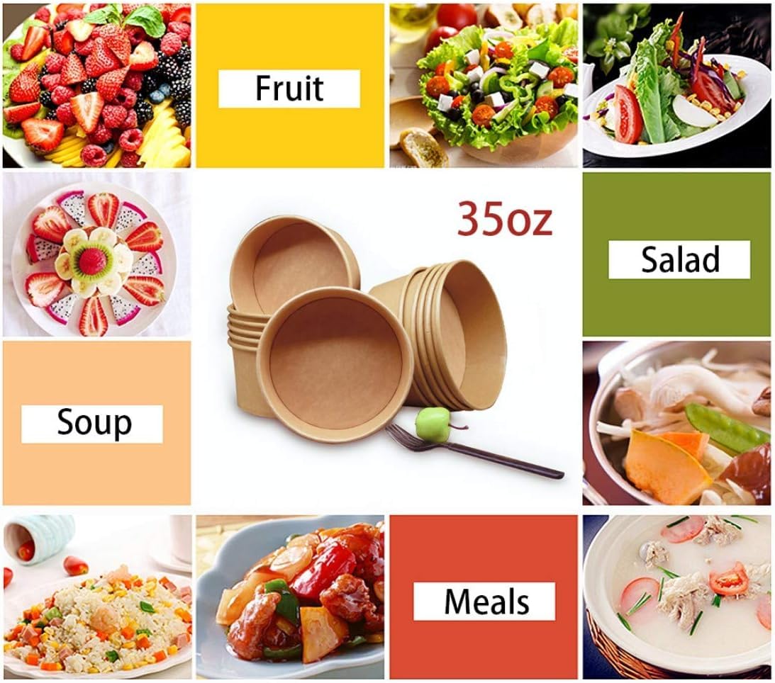 TOPtoper 35 Oz Large Paper Bowls?WITHOUT LIDS? 70 Pack Disposable Soup Bowls Plastic Free Party Supplies for Hot/Cold Food, Soup (35 OZ)