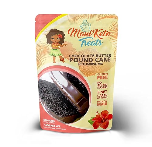 Maui Keto Treats Butter Pound Cake Mix - Gluten Free, Low Carb Prepared with Almond Flour - 7.5 Oz (Chocolate Butter Pound Cake)