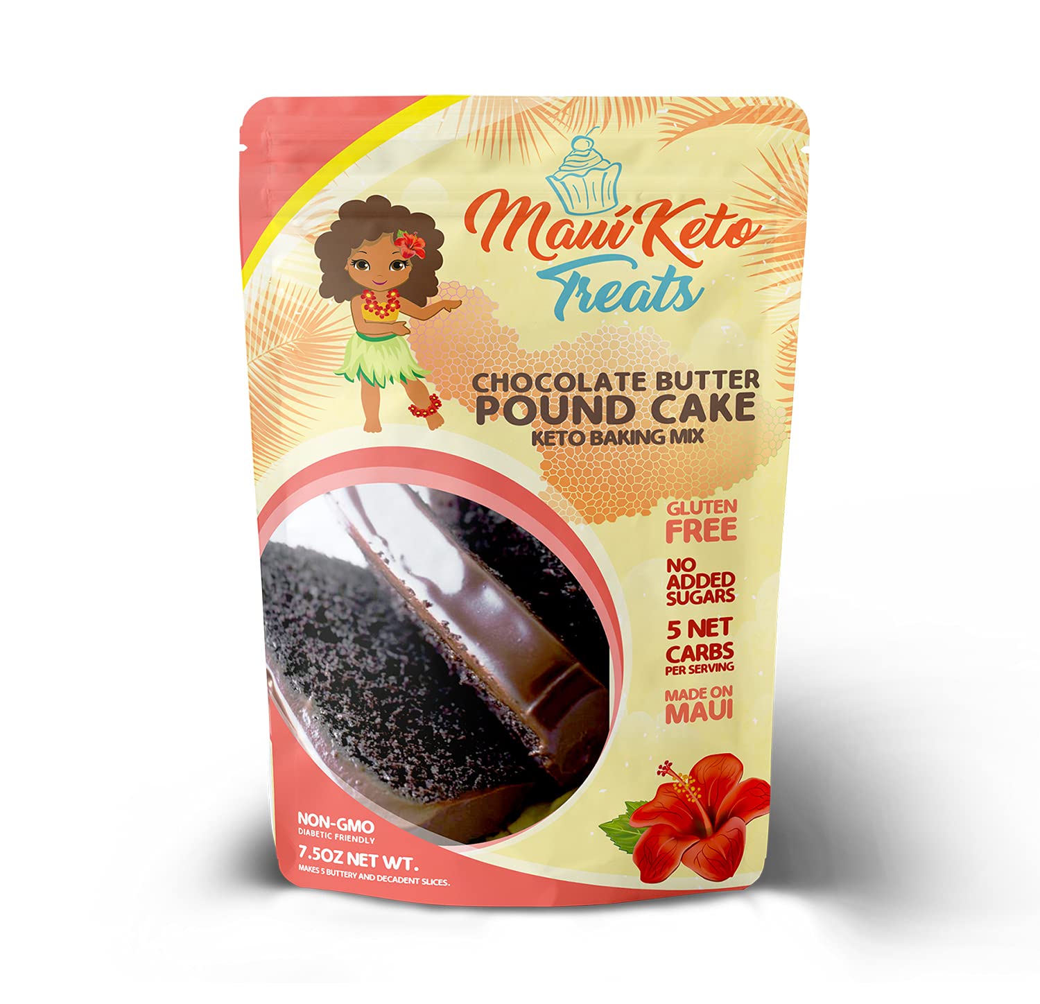 Maui Keto Treats Butter Pound Cake Mix - Gluten Free, Low Carb Prepared with Almond Flour - 7.5 Oz (Chocolate Butter Pound Cake)