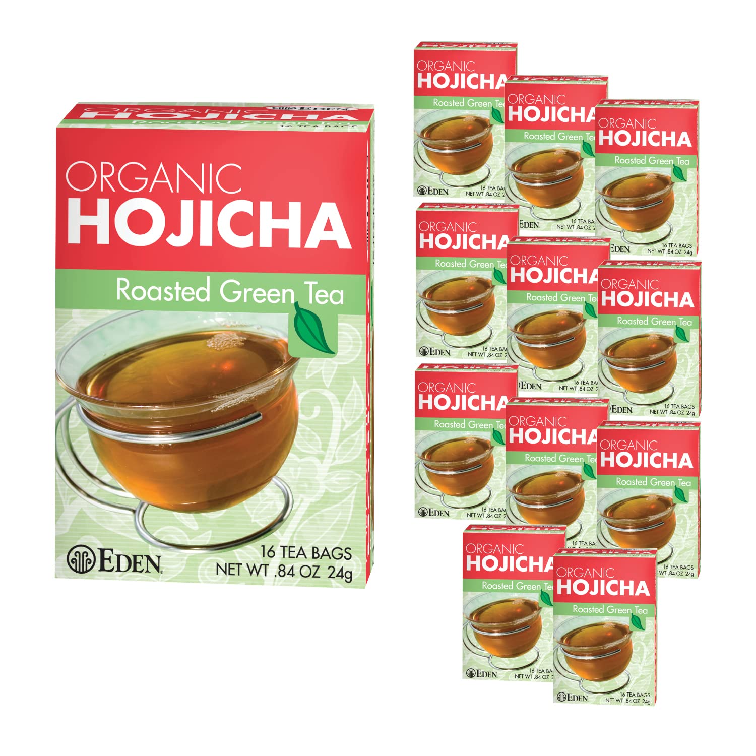 Eden Roasted Green Tea, Hojicha, Tea Bags, 16-Count Boxes (Pack of 12)