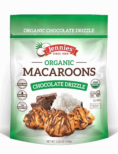 Jennies Organic Chocolate Drizzle Coconut Macaroons, 5.25oz | Dairy Free | Gluten Free | Peanut Free | Individually Wrapped