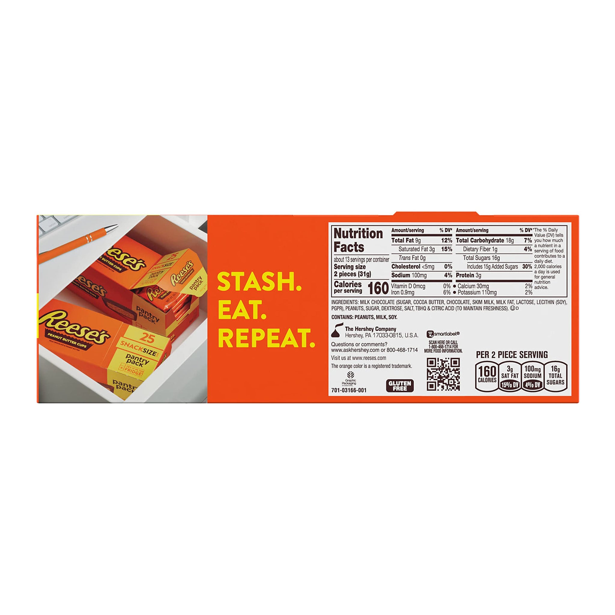 REESE'S Milk Chocolate Snack Size Peanut Butter Cups, Candy Pantry Pack, 13.75 oz (25 Pieces)