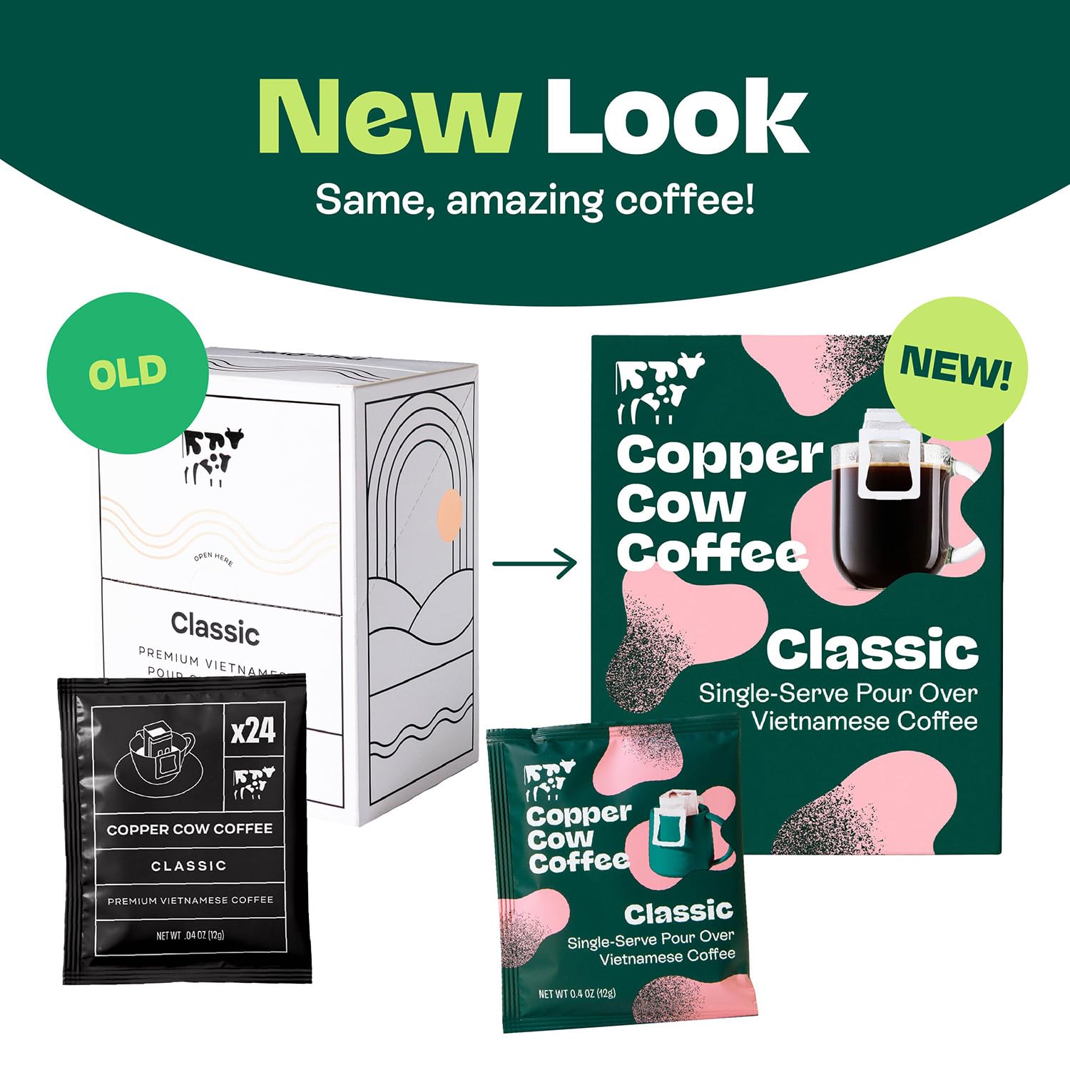 Copper Cow Coffee Pour Over Vietnamese Coffee Pouches + Sweetened Condensed Milk Creamers (8 Coffees & 8 Milk Creamers) | Classic Black Lattes, No