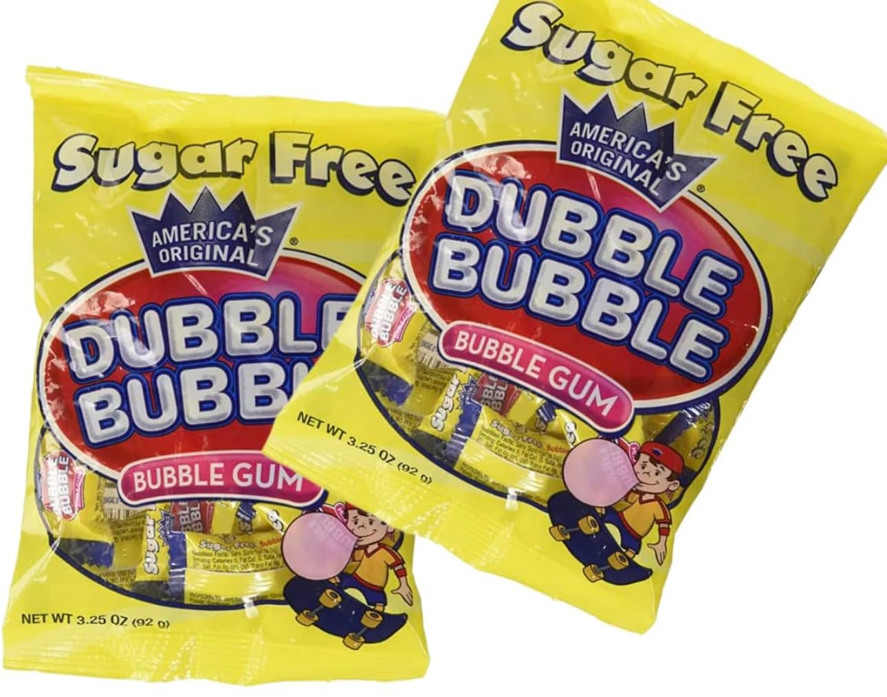 PHILCON6 Dubble Bubble Gum 3.25 Ounce Bag (2 Pack) - Individually Wrapped Sugar Free Bubble Gum Individually Wrapped Sugar Free Bubble Gum 2pack