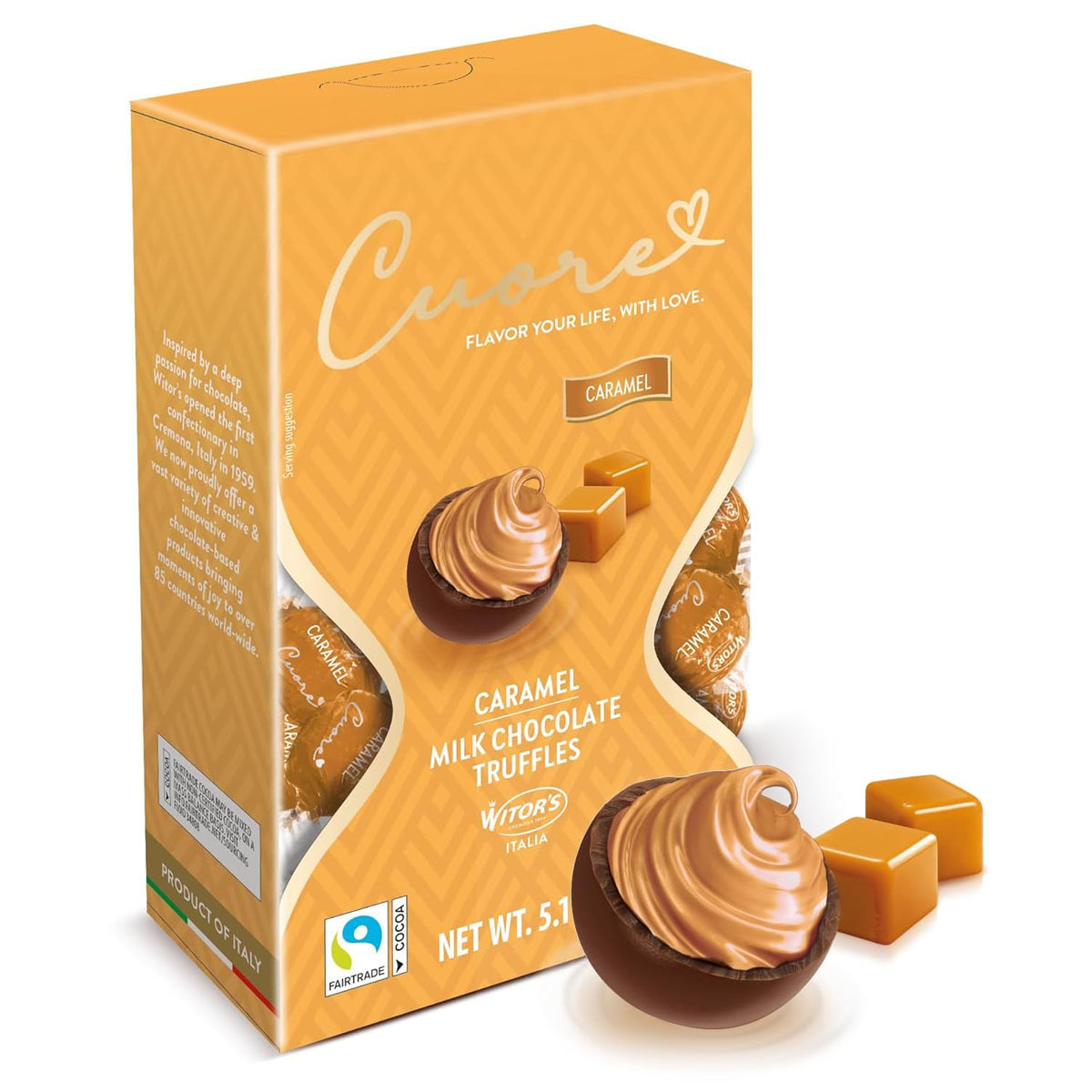 Witor's Cuore Chocolate Truffles, Italian Truffles, Caramel, 5.11 Ounce