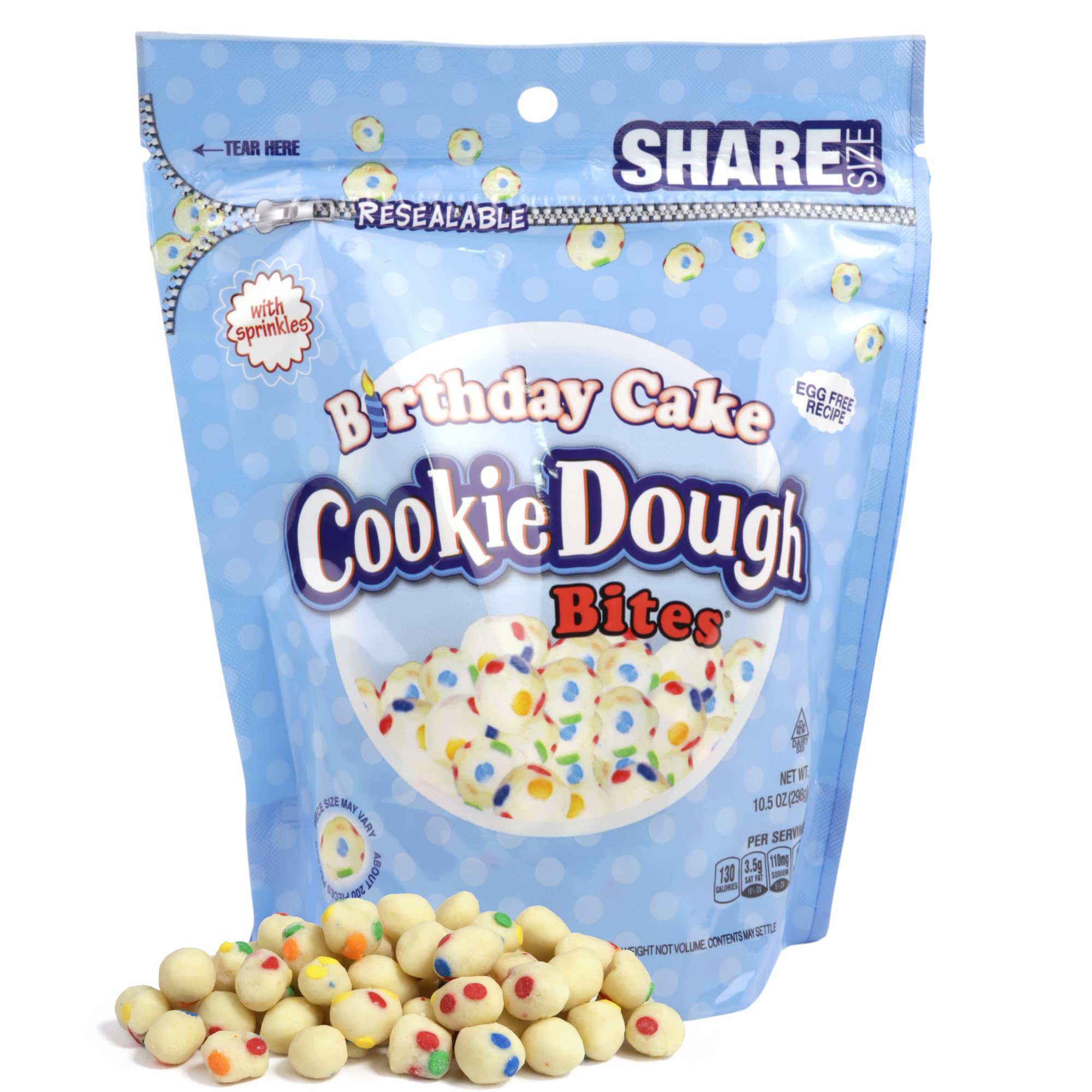 Bulk Cookie Dough Bites Birthday Cake, Candy Dessert Toppers, Share Size Resealable Bag, 10.5 Ounces