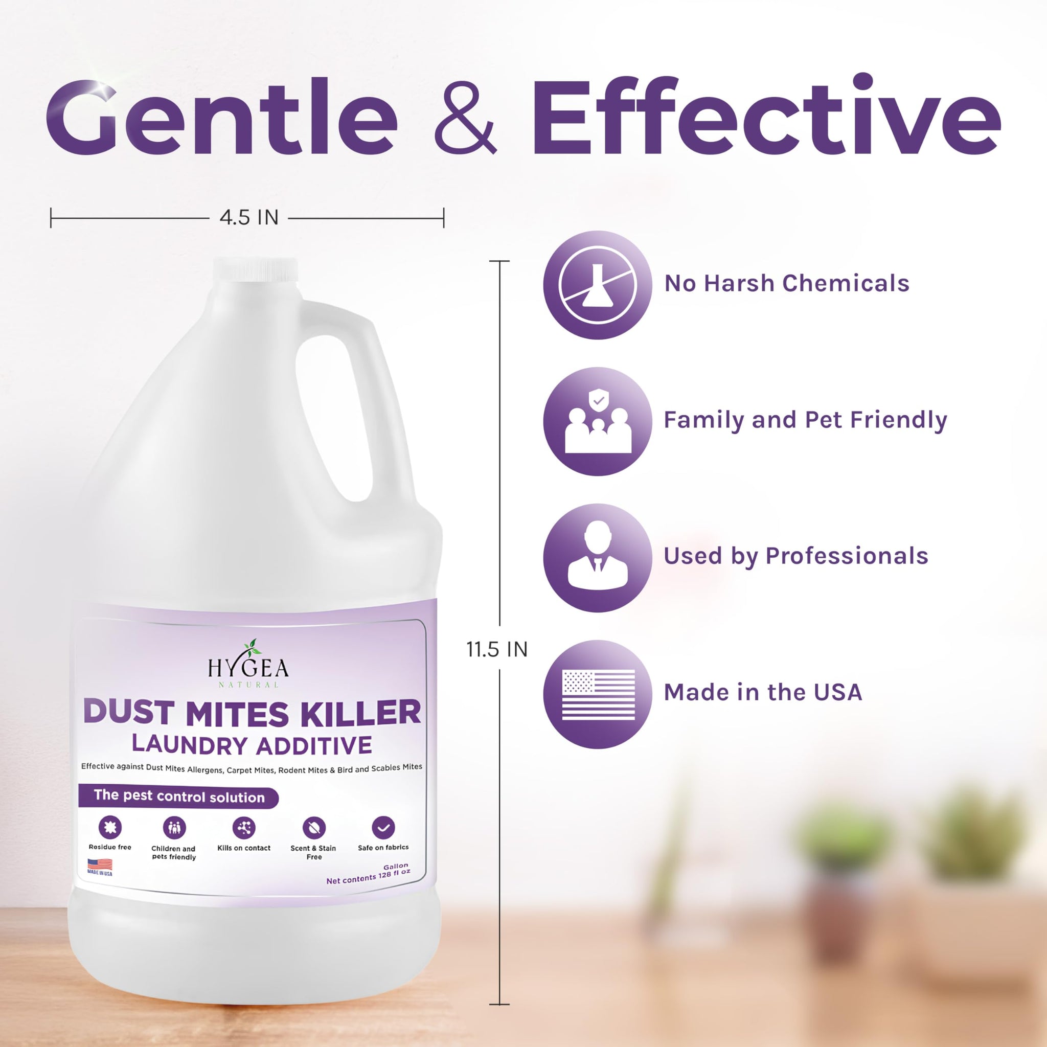 Hygea Natural Dust Mite Laundry Additive - Eliminates Dust, Carpet, Rodent, Bird & Mites - Pet & Child-Friendly, Eco-Friendly for Bedding, Clothing