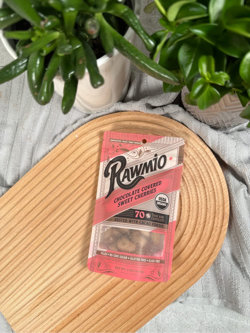 Rawmio Chocolate Covered Sweet Cherries - Organic, Raw, Vegan, 70% Dark Chocolate, 6 Packs, 2 oz.