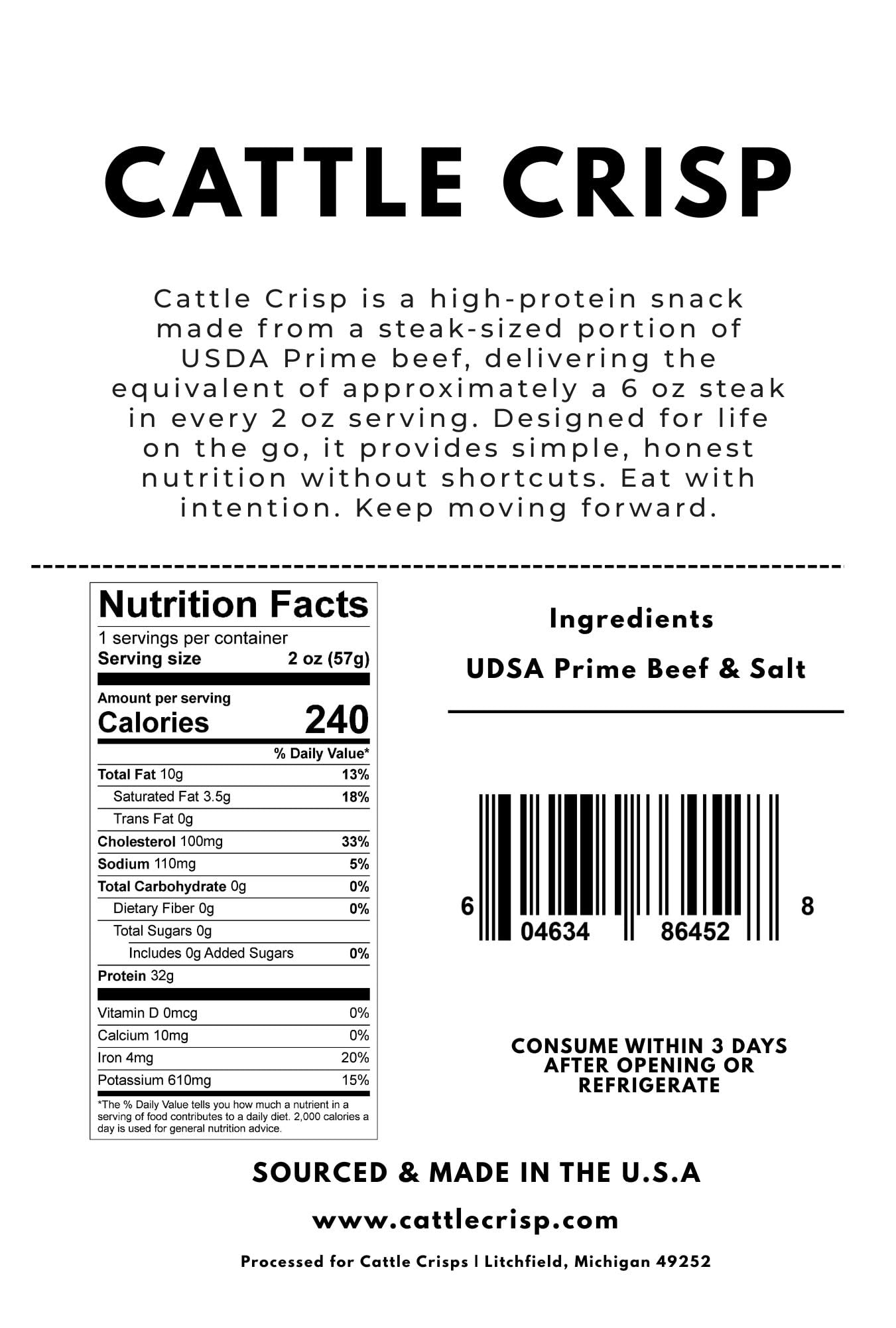 Cattle Crisp Beef Chips - 32g Protein Meat Snack, 2 oz