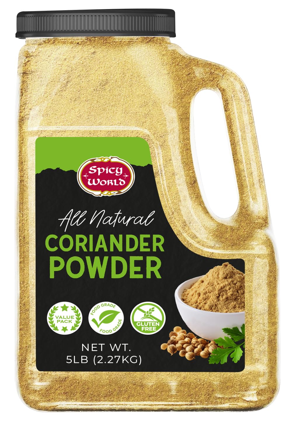 Coriander Powder 5 LB Bulk Jar - All Natural, Pure, Bulk Corriander Seeds Ground, No Preservatives & Freshly Packed by Spicy World