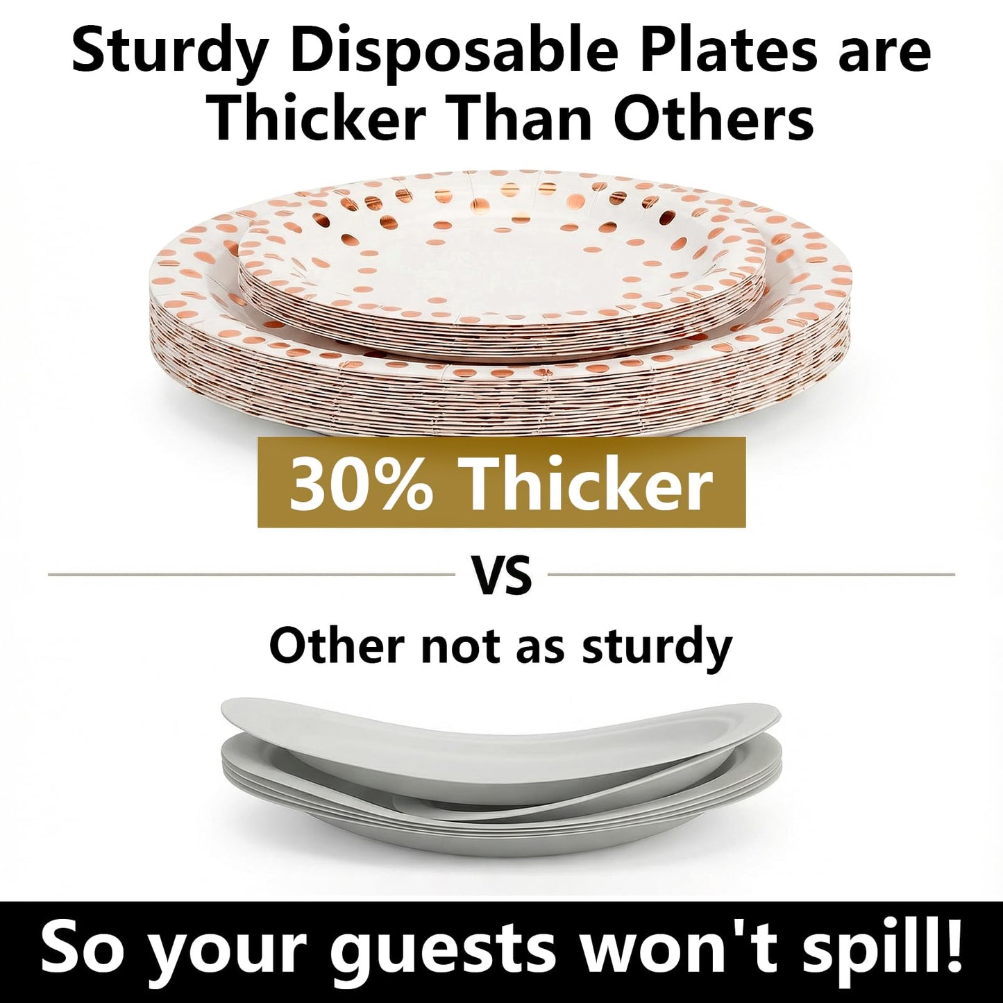 hapray 201PCS Disposable Paper Plates Rose Gold Party Supplies, Polka Dots Birthday and Baptism Decorations, include Cups, Napkins, Plastic