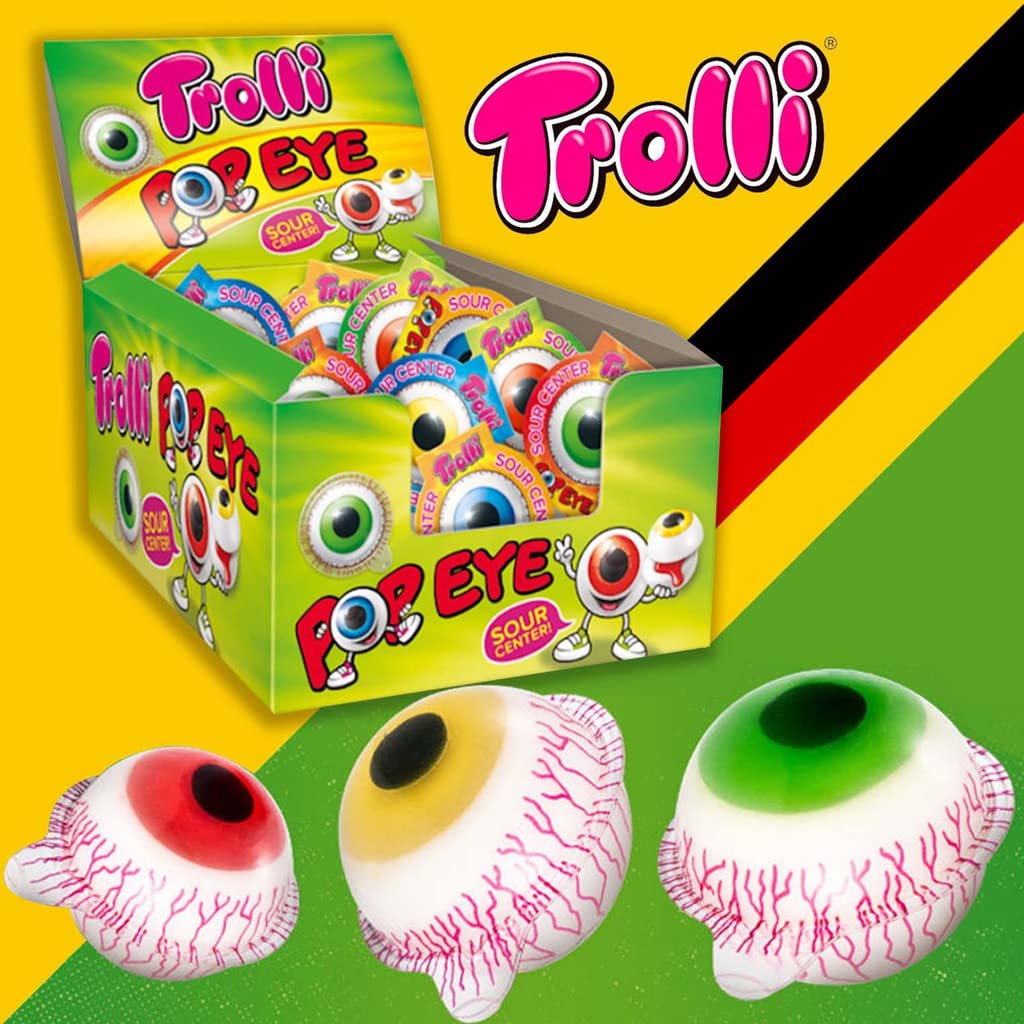 Pop Eye Gummi 18.8g(0.66 oz) x 12 Bags in Box - Soft Fruit Gummy Glotzer Candy with Sour Centre