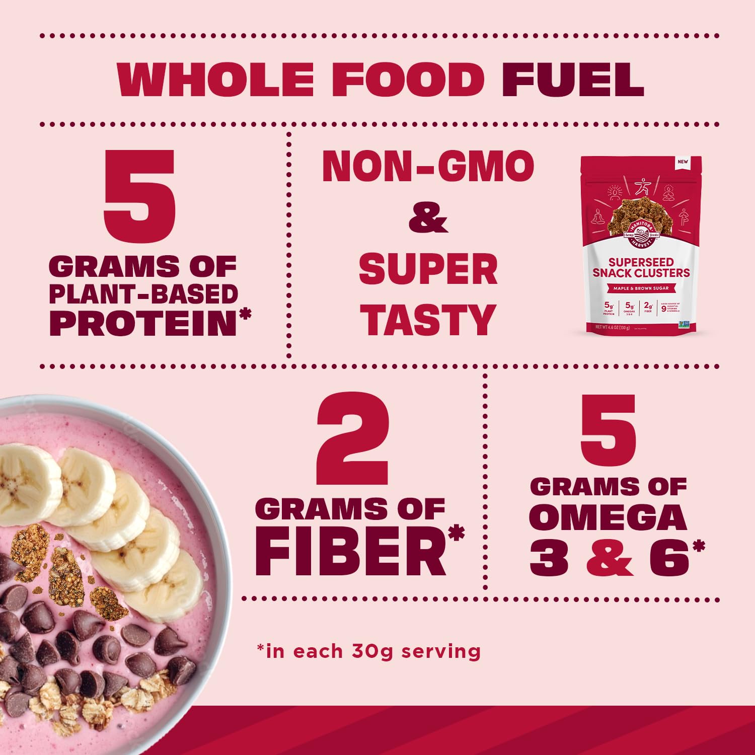 Manitoba Harvest Superseed Snack Clusters, Maple & Brown Sugar - 4.6oz - 5g Plant Protein, 2g Fiber, 5g Omega 3 & 6 per 30g serving - Easy 6-in-1