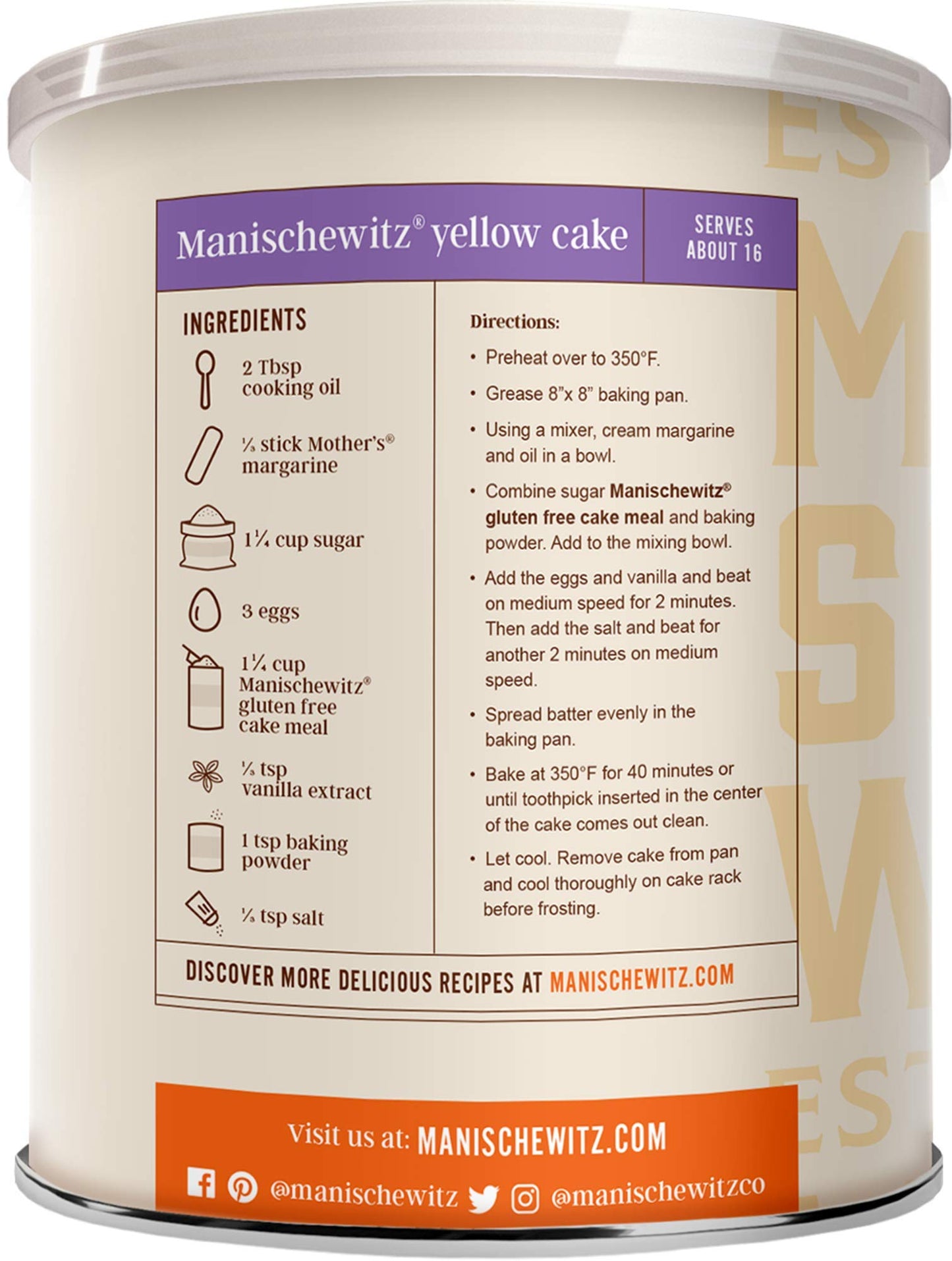 Manischewitz Gluten Free Cake Meal 16oz (2 Pack) Grain Free Cake Meal | Resealable Container| Kosher for Passover
