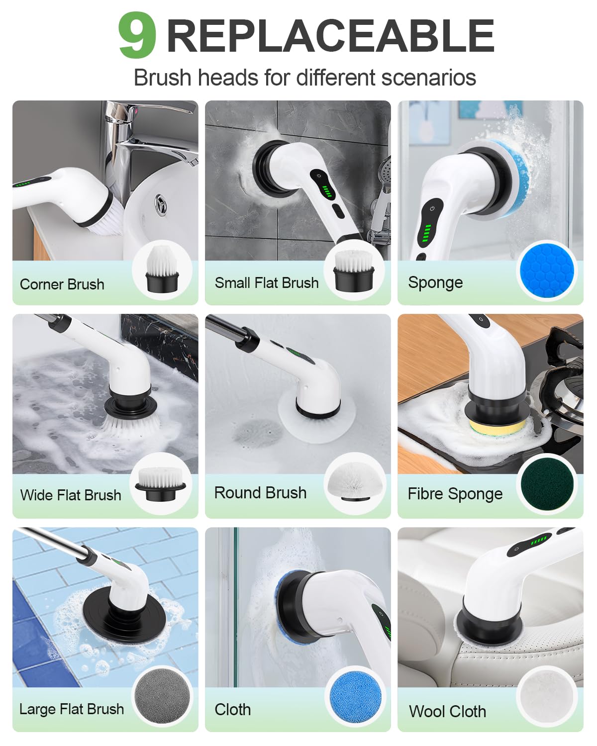 Electric Spin Scrubber, Cordless Cleaning Brush, Shower Scrubber IPX7 Waterproof Bathroom Scrubber, Adjustable Extension Handle, Floor Polishers 7