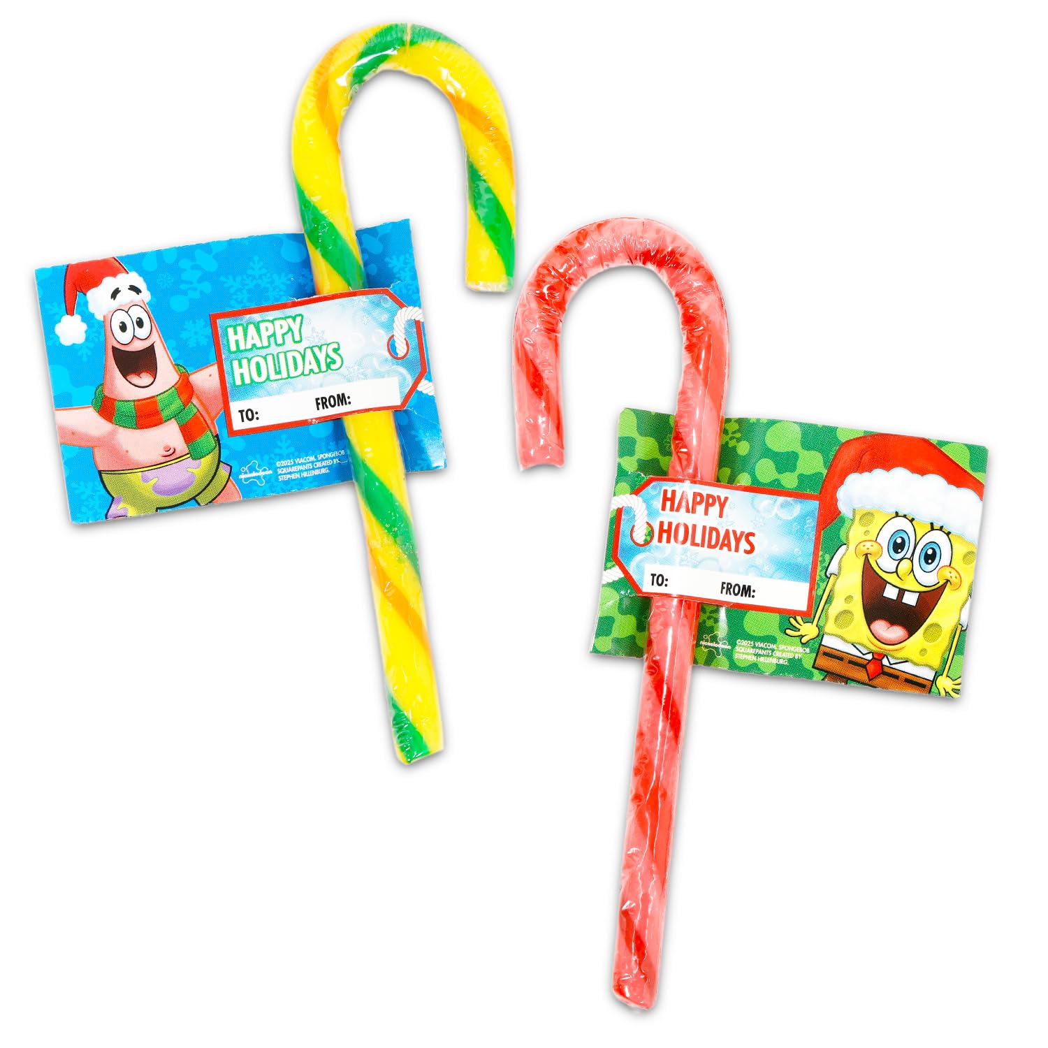 Spongebob Squarepants Candy Cane Stocking Stuffers - Bundle with 24 Flavored Candy Canes Plus To/From Cards and Stickers | Spongebob Individually