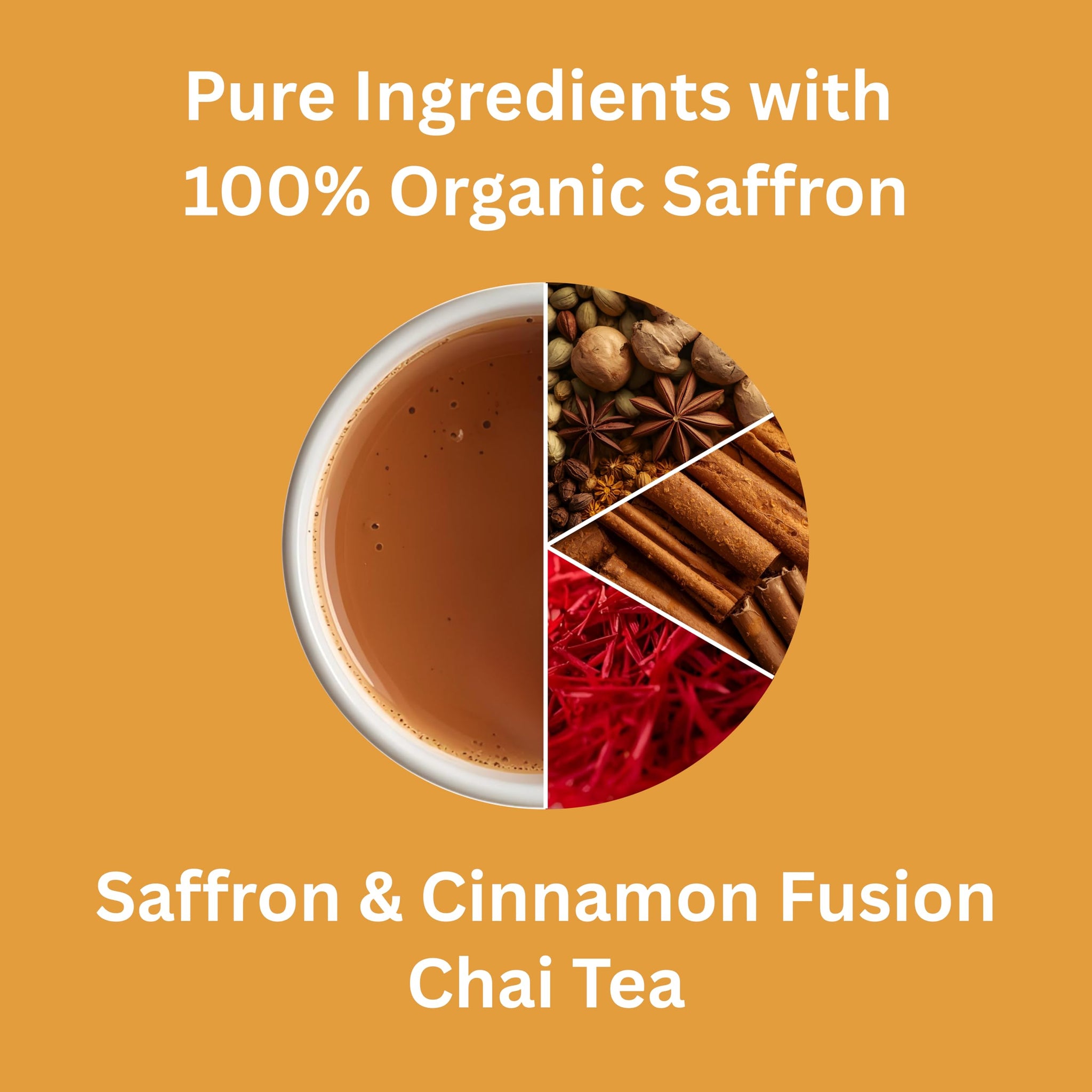 Taja Saffron Tea - Saffron & Cinnamon Fusion Chai, Balanced Wellness Blend for Mindful Comfort, Mood Boost, Decaffeinated | Gluten Free | Kosher, 20