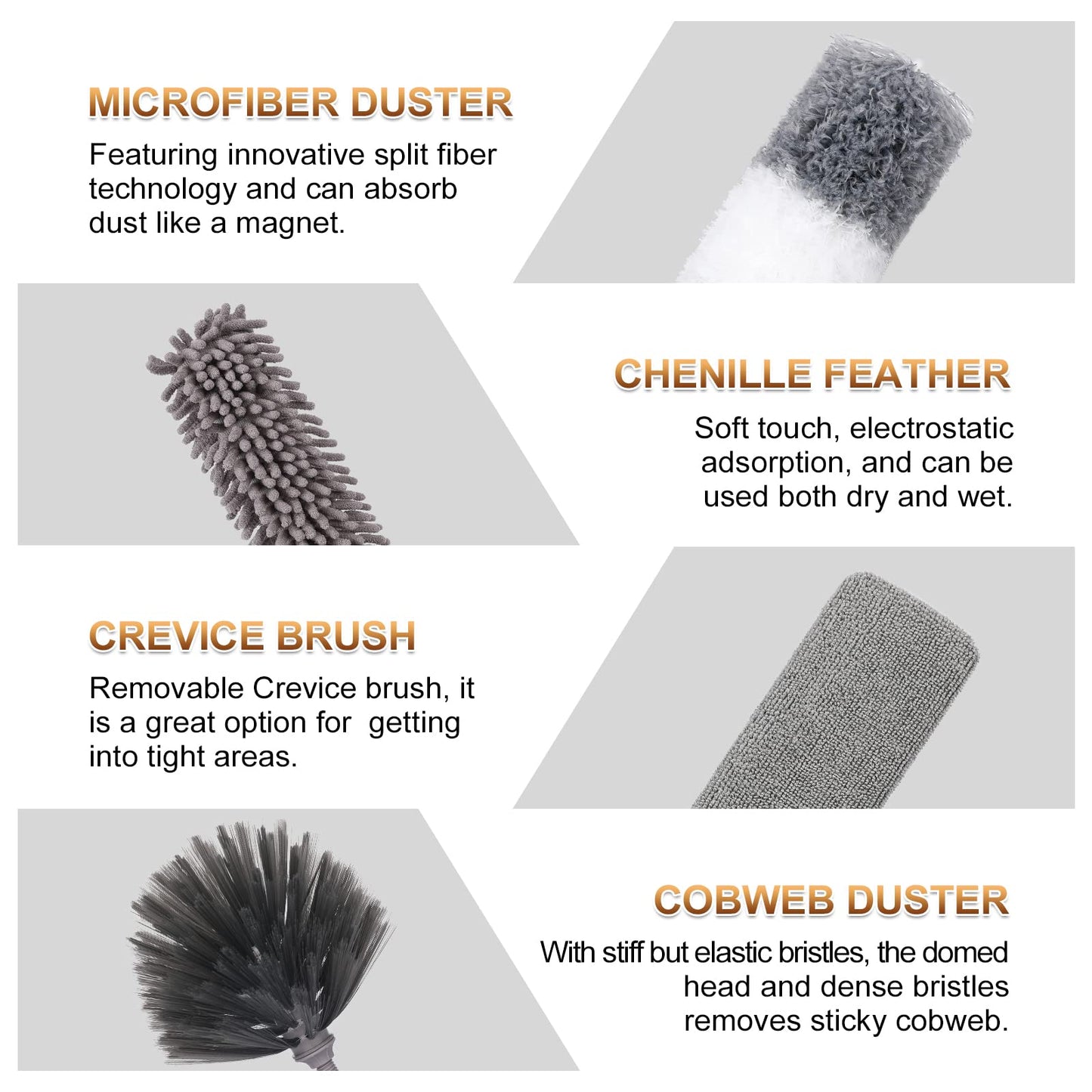 DEEHYO Microfiber Duster for Cleaning Fan, High Ceiling, Blinds, Furniture, Cars , 9PCS Extendable Feather Duster (Stainless Steel) 30 to 100 Inches
