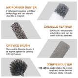 DEEHYO Microfiber Duster for Cleaning Fan, High Ceiling, Blinds, Furniture, Cars , 9PCS Extendable Feather Duster (Stainless Steel) 30 to 100 Inches