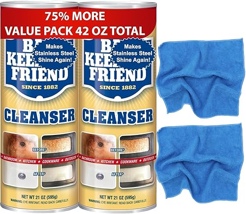 Bar-Keeper’s-Friend Cleanser and Polish Powder 21 oz (2 Pack) Multipurpose Cleaner, Rust Stain Remover + 2x Microfiber Cleaning Cloth