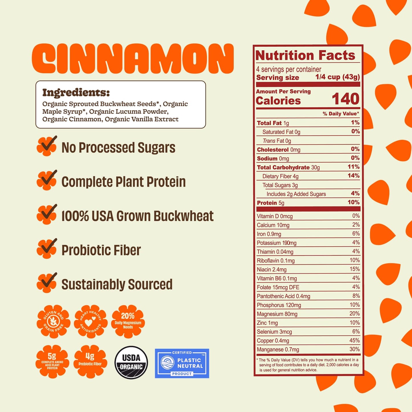 Lil Bucks Sprouted Regeneratively Grown Buckwheat Seeds- Paleo Cereal, Gluten-Free Granola, High in Protein, Low Sugar, Organic Superseed Crunch