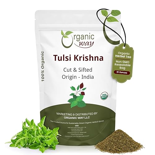 Organic Way Tulsi/Holy Basil (Krishna) Cut & Sifted (Ocimum Tenuiflorum) - Herbal Tea | Organic & Kosher Certified | Raw, Vegan, Non GMO & Gluten Free