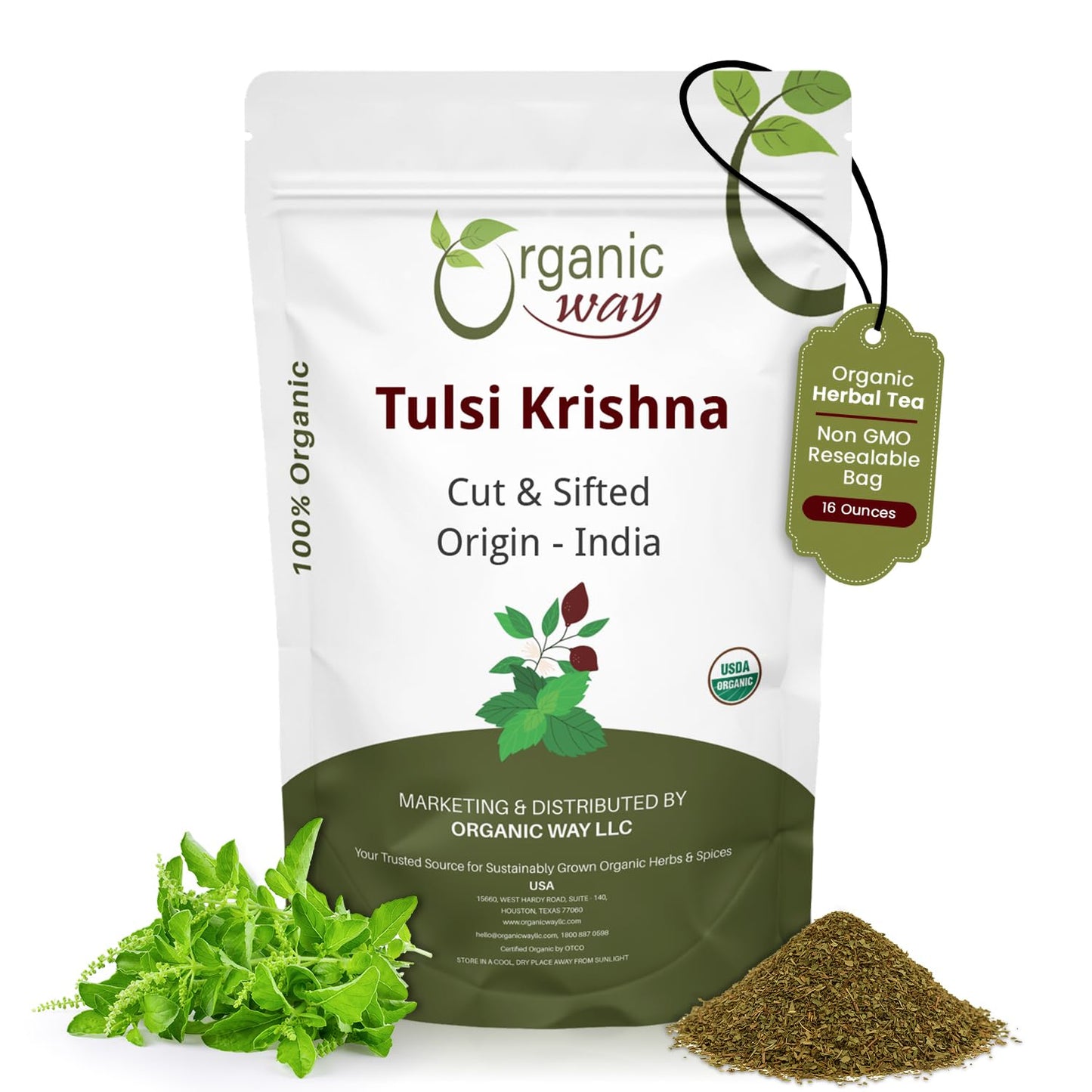 Organic Way Tulsi/Holy Basil (Krishna) Cut & Sifted (Ocimum Tenuiflorum) - Herbal Tea | Organic & Kosher Certified | Raw, Vegan, Non GMO & Gluten Free