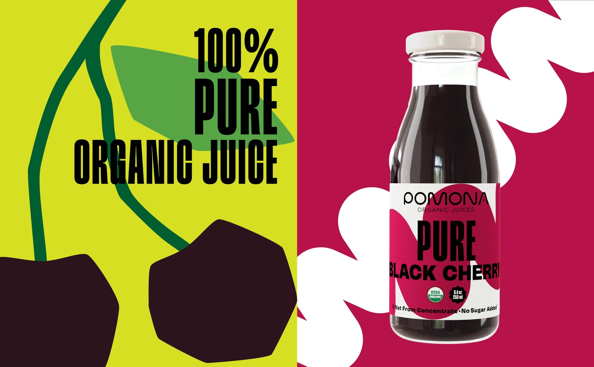 Pomona Organic Pure Black Cherry Juice, Cold Pressed Organic Juice, Non-GMO, No Sugar Added, Not from Concentrate, Gluten Free, Kosher Certified