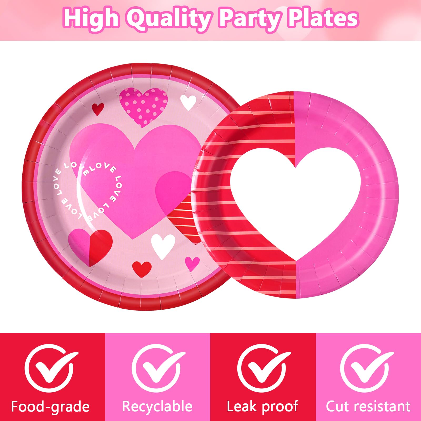 Dereinwo 100PCS Valentines Day Paper Plates and Napkins, Disposable Party Supplies for Valentine's Day Party Decorations, Valentine's Textures Design