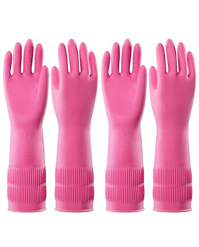 PACIFIC PPE 2 Pairs Reusable Rubber Gloves for Washing Dishes and Cleaning Tasks, Water Resistant Household Gloves for Kitchen Bathroom, Grippy Latex