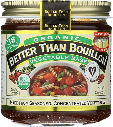 Better Than Bouillon Organic Vegetable Base, Made from Seasoned & Concentrated Vegetables, Organic & Vegan, Makes 9.5 Quarts of Broth, 8 OZ Jar (Pack