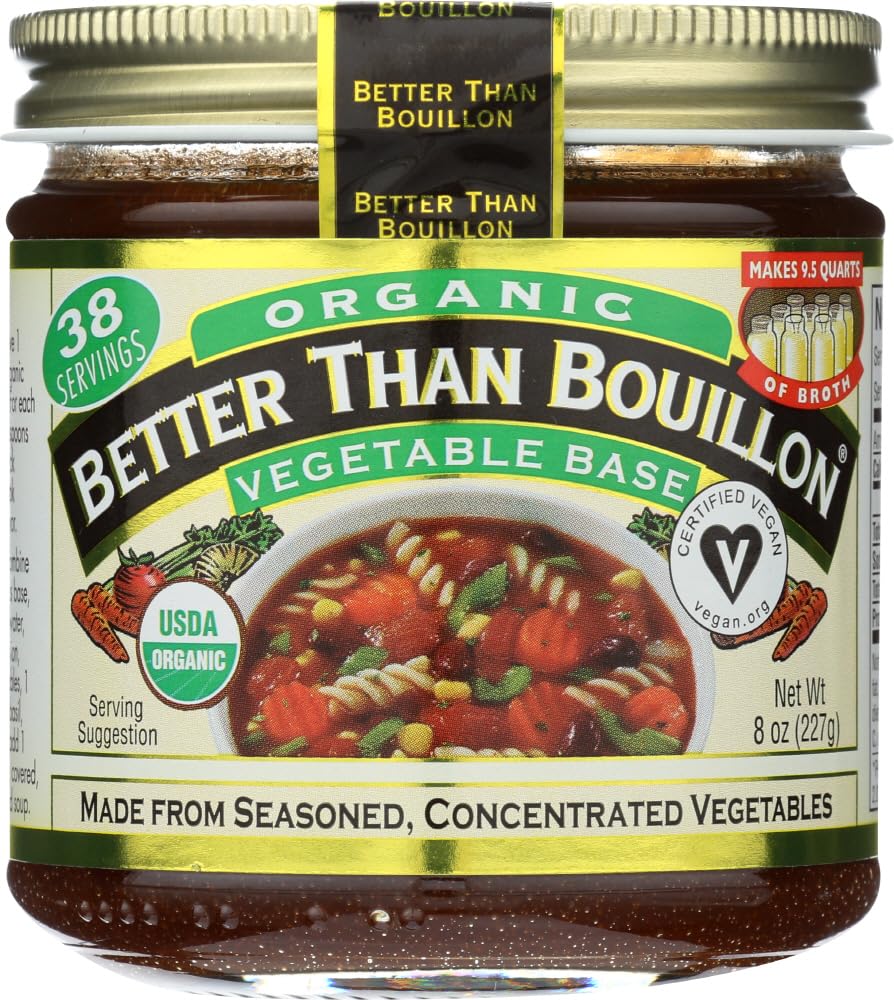 Better Than Bouillon Organic Vegetable Base, Made from Seasoned & Concentrated Vegetables, Organic & Vegan, Makes 9.5 Quarts of Broth, 8 OZ Jar (Pack