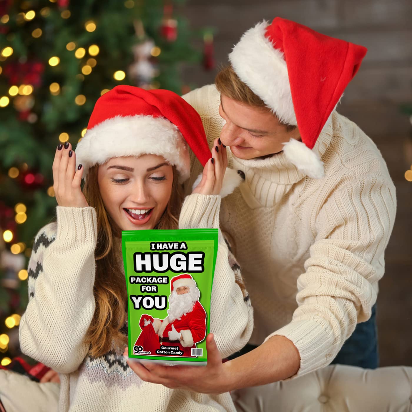 Huge Package Naughty Cotton Candy - Funny Candy for Women - Funny Santa Gag Gift for Christmas Lovers - Pink Strawberry Flavor - Stocking Stuffers