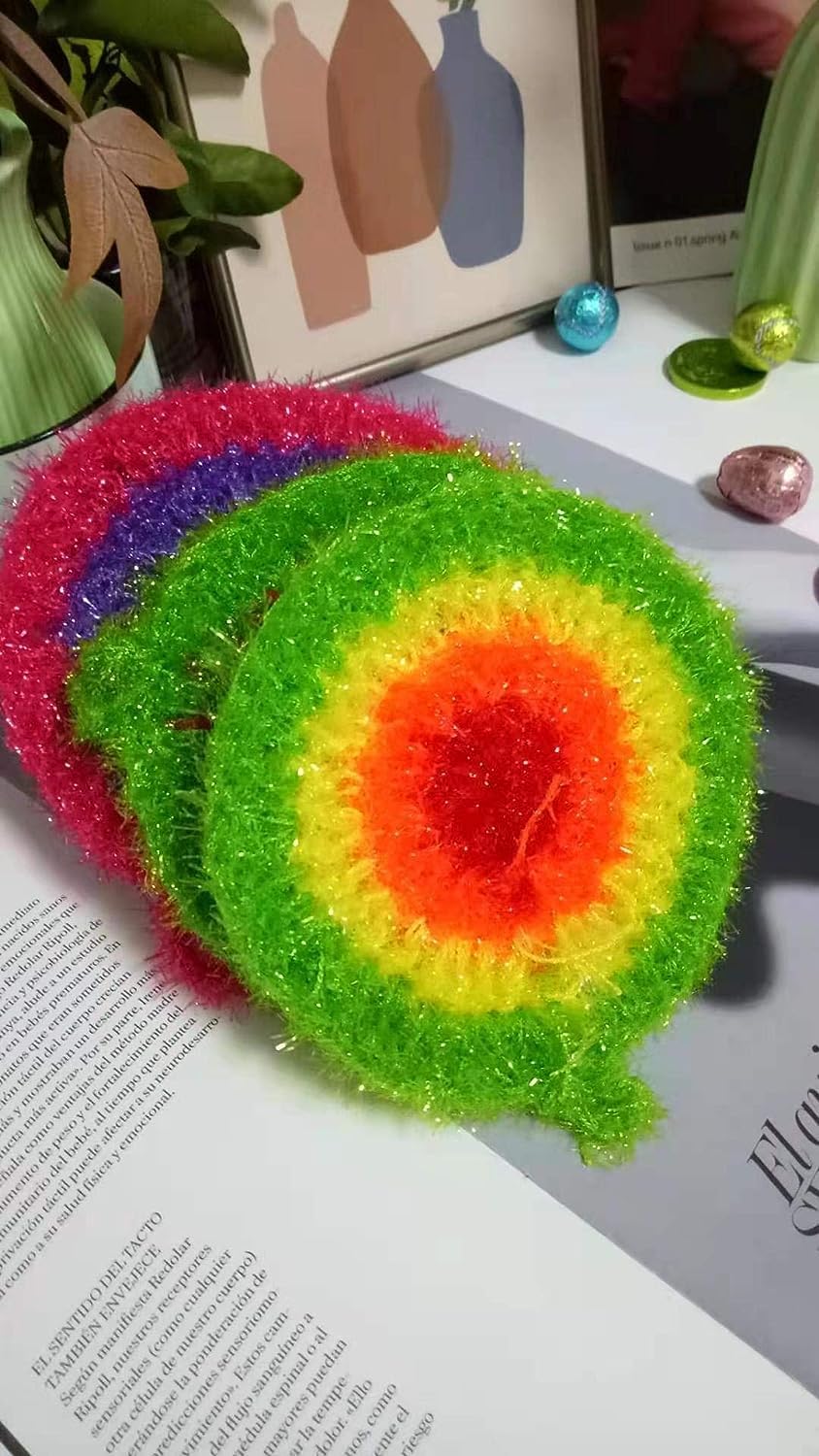 Dish Scrubber Cute Non Scratch Decorative Dish Scrubber Dish Net Clothes for Kitchen Washing Dishes Cleaning Net 3 Pack