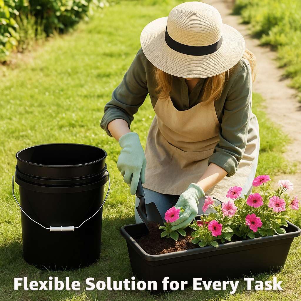 10 Pack - 5 Gallon Heavy-Duty Plastic Buckets with Metal Handle, 90 Mil, Food Safe & Multipurpose