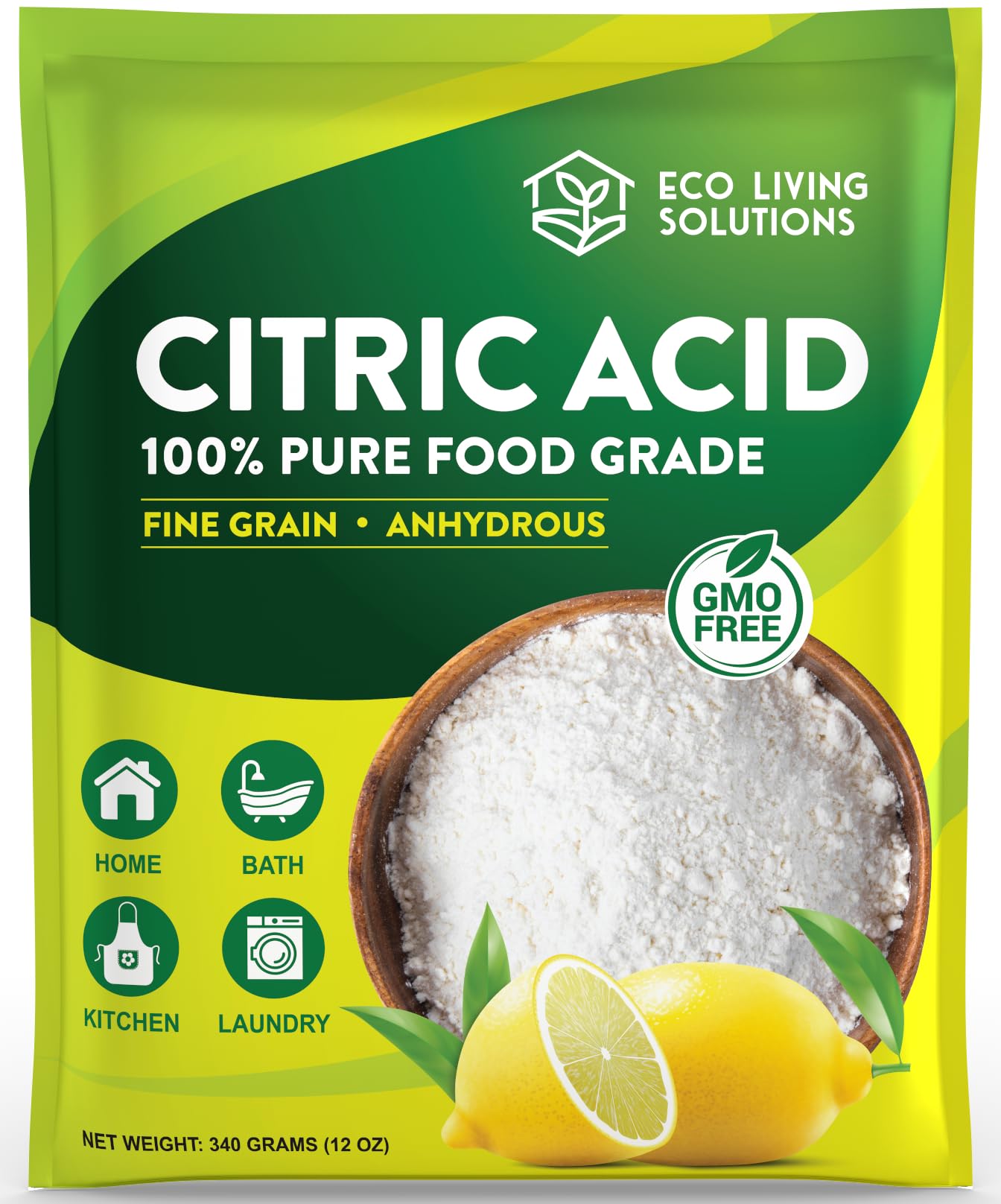 Eco Living Solutions 100% Citric Acid Powder - Food Grade | Citric Acid For Cleaning & Bath Bombs | Great For Cooking & Canning | Fragrance Free |
