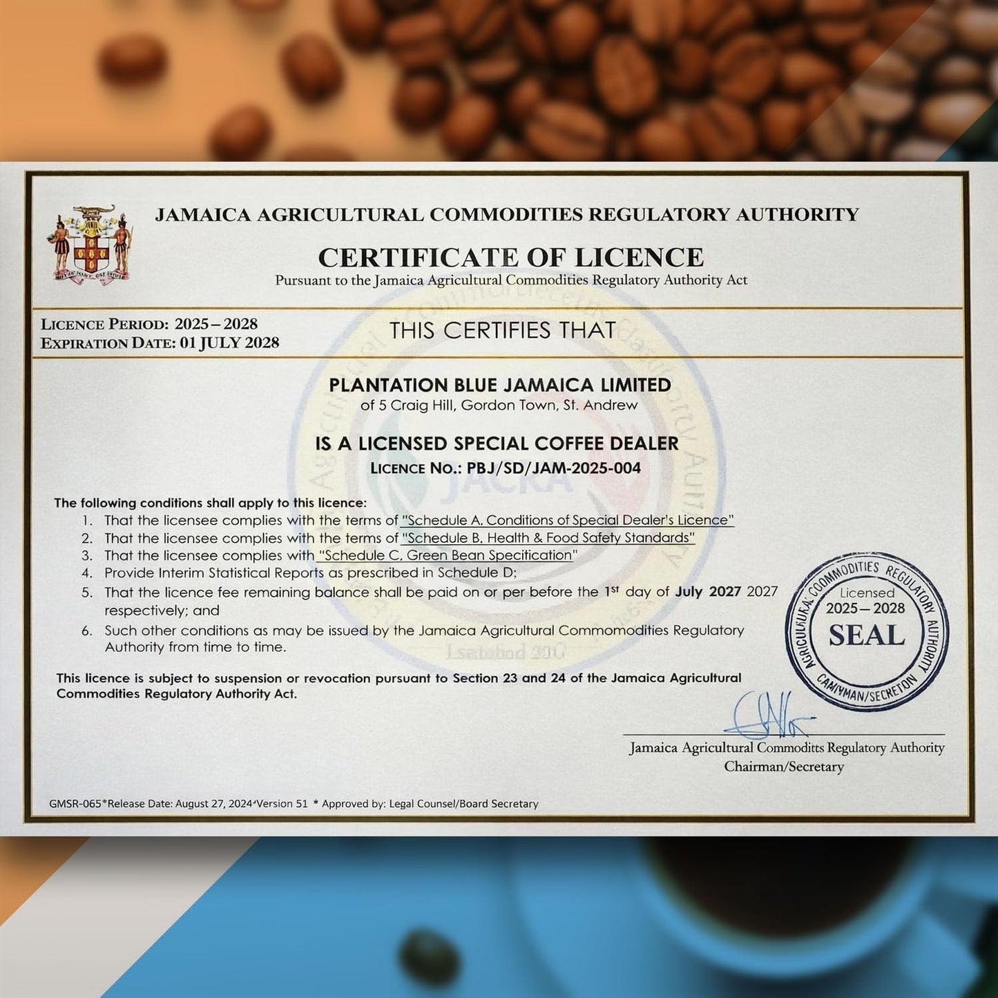Plantation Blue 100% Blue Mountain Coffee Medium Roast Whole Beans from Jamaica (8oz)