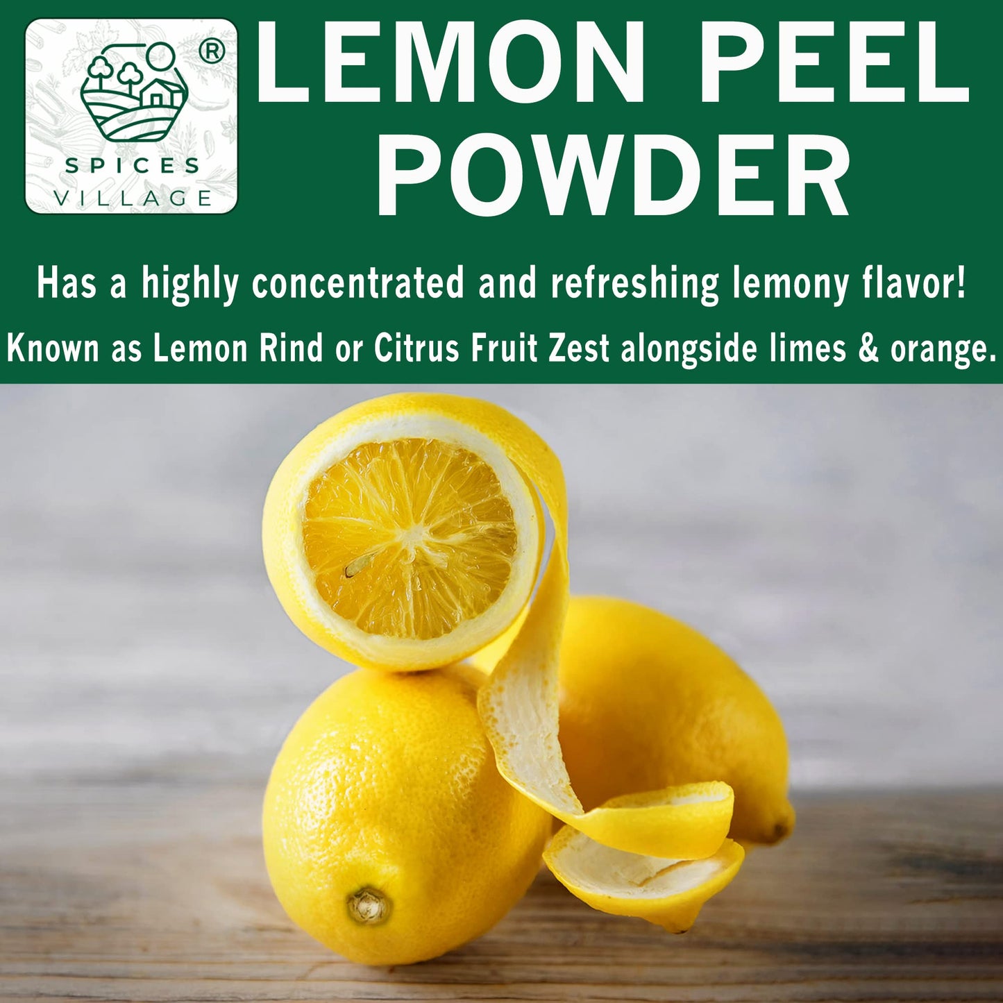 SPICES VILLAGE Lemon Zest Powder, Natural Lemon Peel Powder for Baking, 4 oz, Cooking and Herb Tea - Certified Kosher, Gluten Free, Non GMO, Vegan