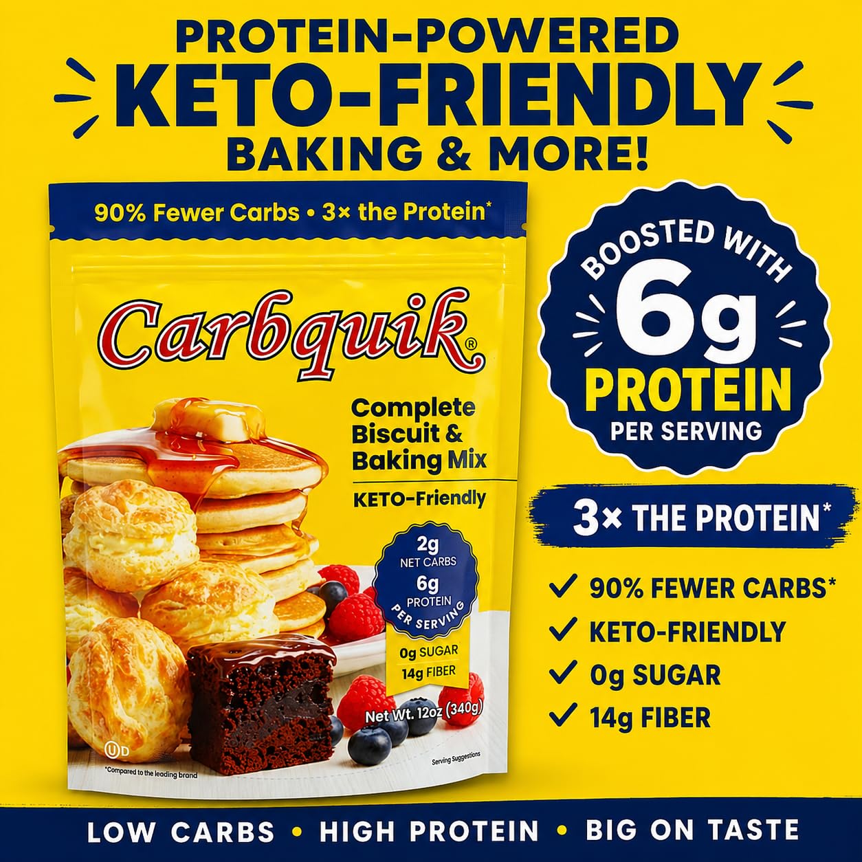 Carbquik Baking Mix 12oz Resealable Pouch - Pancake Mix, Diabetic Friendly Blood Sugar Control, 6g Protein per serving, Sugar Free, High Fiber Keto