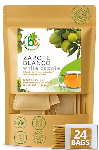 Zapote Blanco Herbal Tea (24 Tea Bags) - 2000mg per Bag - 100% Natural White Sapote Leaves from Mexico - Traditional Mexican Infusion - Caffeine-Free