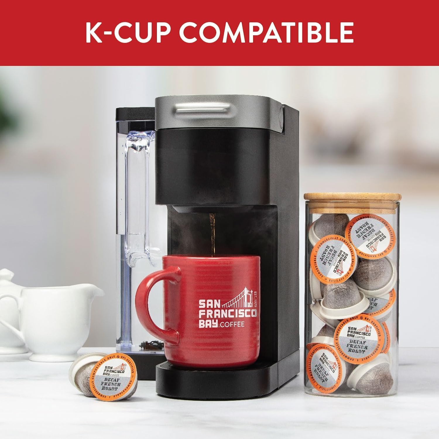 San Francisco Bay Compostable Coffee Pods - DECAF French Roast (12 Ct) K-Cup Compatible including Keurig 2.0, Dark Roast, Swiss Water Processed