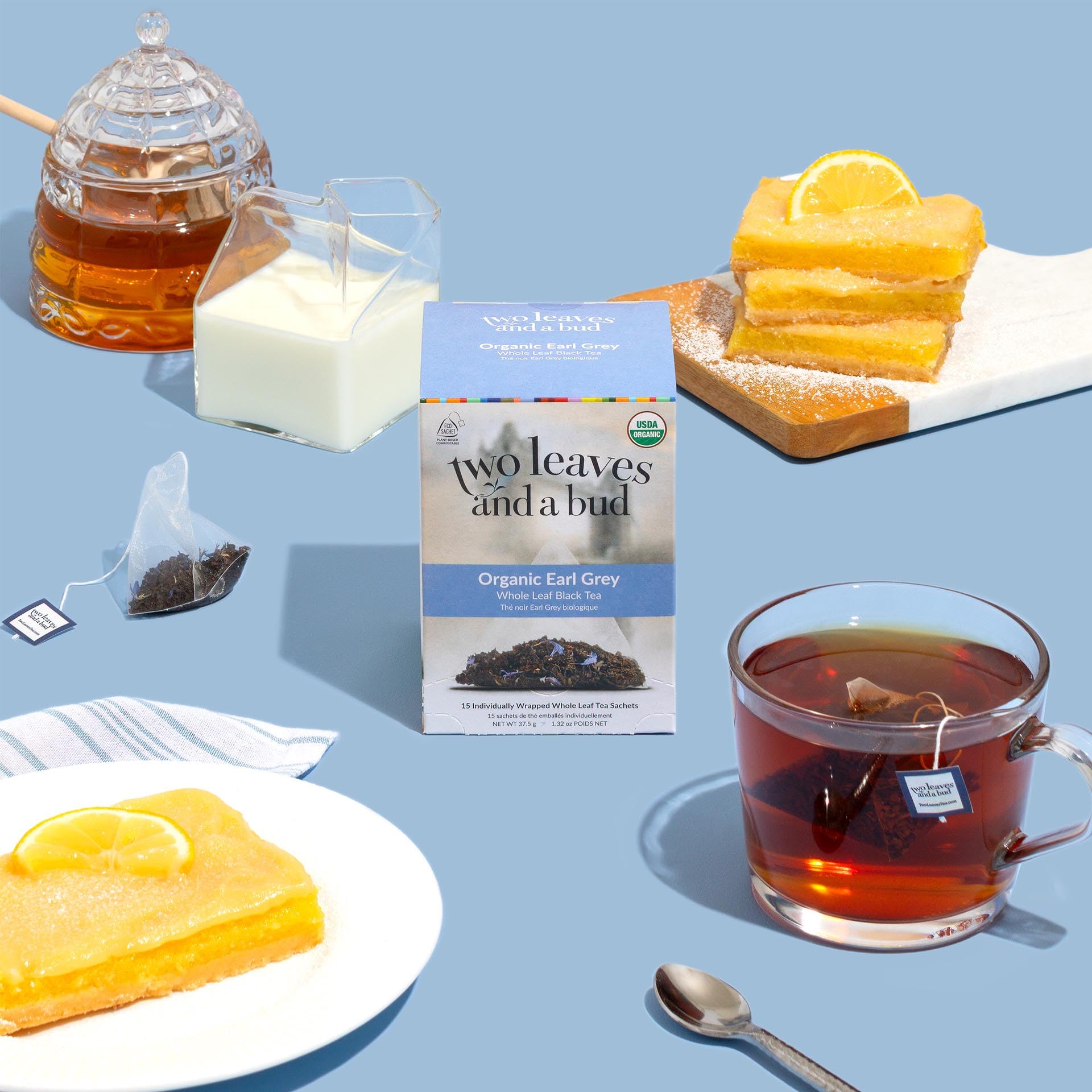 Two Leaves and a Bud Organic Earl Grey Tea Bags, Whole Leaf Caffeinated Black Tea in Pyramid Sachets, 15 Count (Pack of 1)
