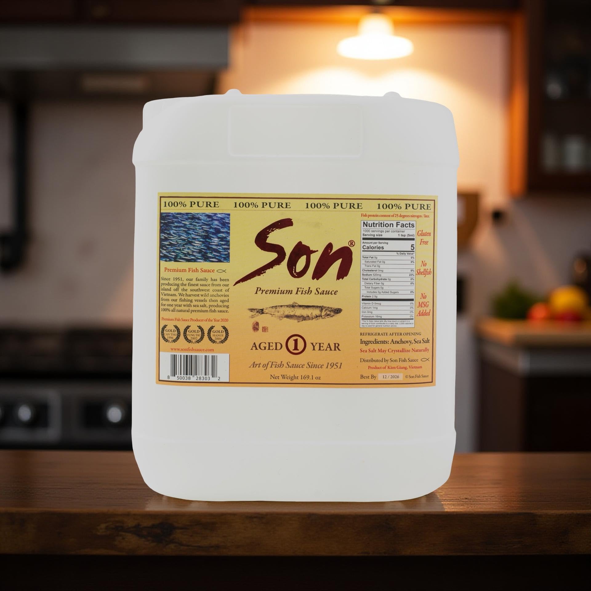 Son Fish Sauce - First-Press Vietnamese Fish Sauce (5 L Jug, 169.1 Oz) | 100% Anchovy + Sea Salt, No Additives | Naturally Fermented for Deep Umami |