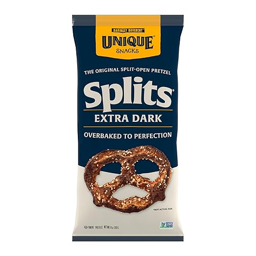 Unique Snacks Extra Dark Splits Pretzels, Original Split-Open Pretzels, Delicious Homestyle Baked Snack Bag, Vegan, OU Kosher, and Non-GMO Food, No