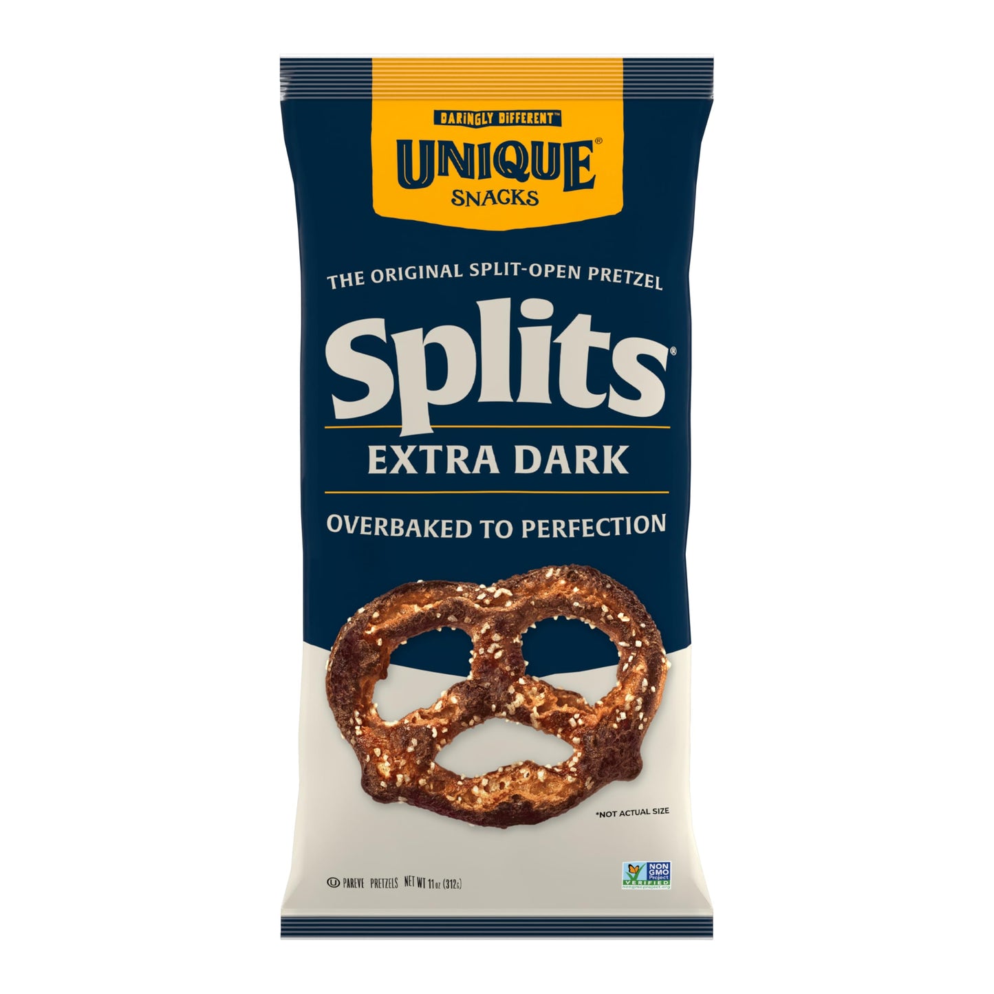 Unique Snacks Extra Dark Splits Pretzels, Original Split-Open Pretzels, Delicious Homestyle Baked Snack Bag, Vegan, OU Kosher, and Non-GMO Food, No
