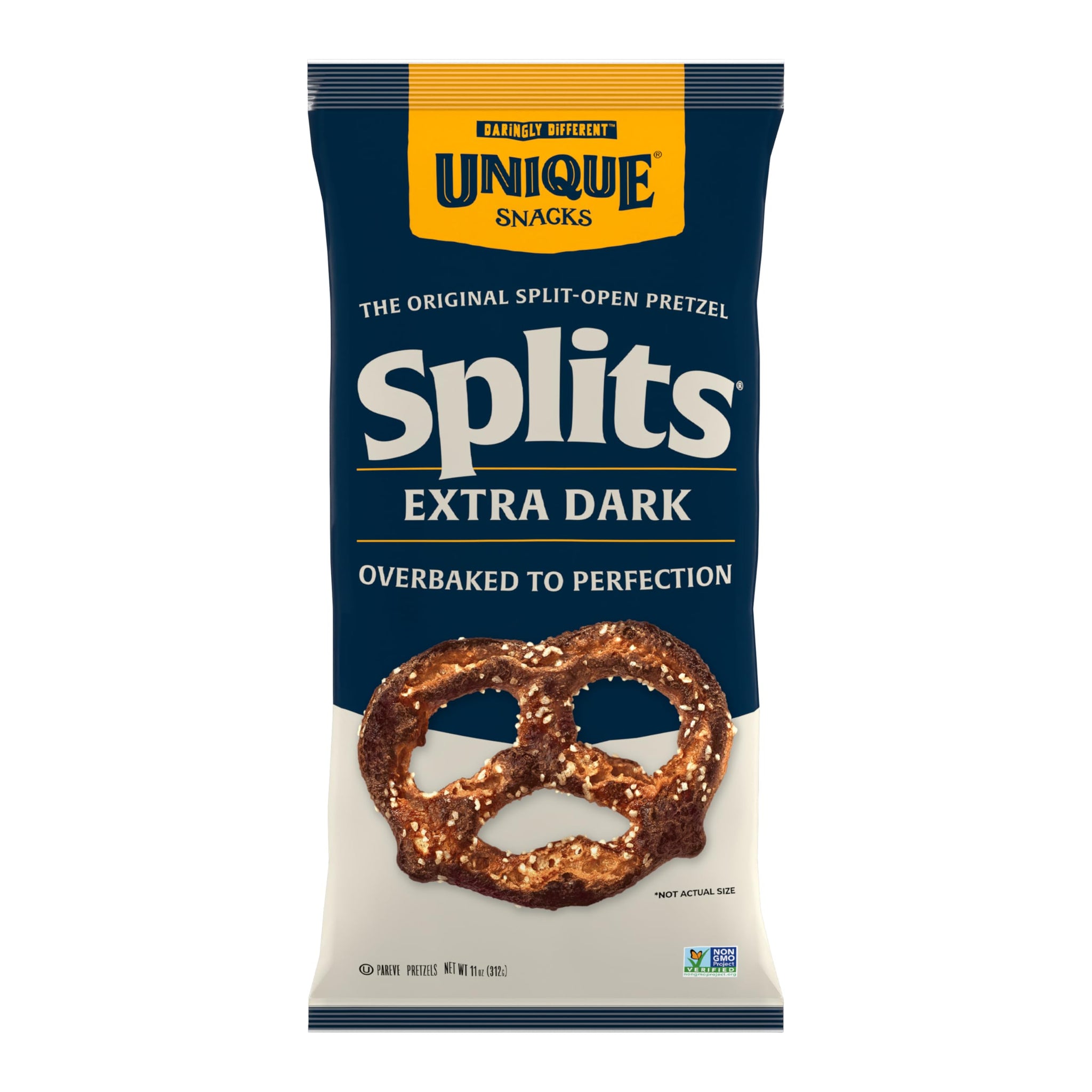 Unique Snacks Extra Dark Splits Pretzels, Original Split-Open Pretzels, Delicious Homestyle Baked Snack Bag, Vegan, OU Kosher, and Non-GMO Food, No